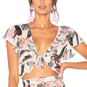 Lovers + Friends Ivory Floral Tie Crop Top – Size Small